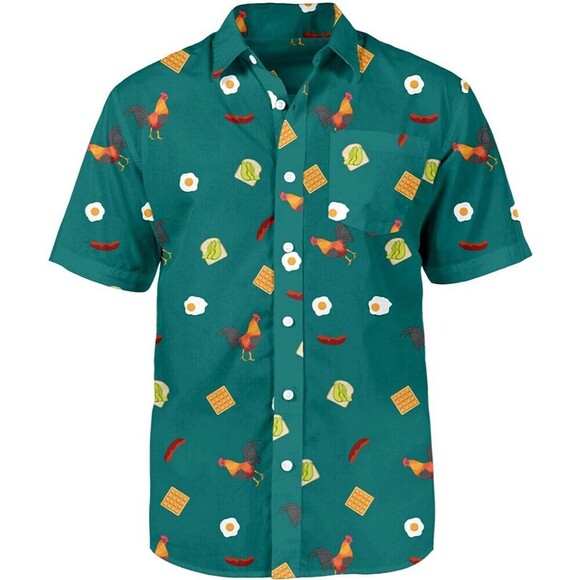 Tipsy Elves Green Button Shirt Chicken Waffles Eggs Sausage Medium Men’s Novelty - Picture 1 of 10